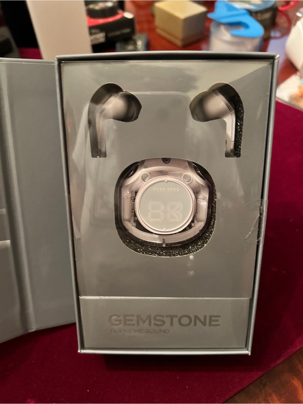 Gemstone Wireless Earbuds with Pink LED Charging Case